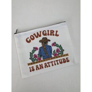 Cowgirl Is An Attitude Zipper Pouch Bag Western Canvas Floral Cactus 9" X 7"